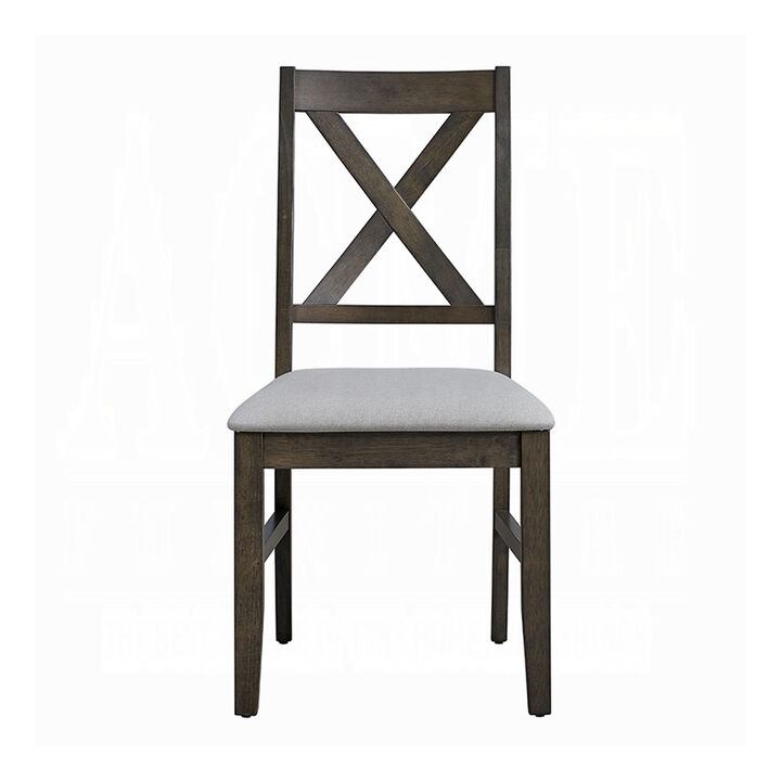 Side Dining Chair Set of 2, X Farmhouse Back, Padded Gray and Beige - Benzara