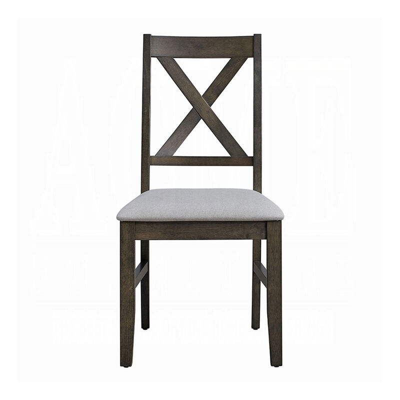 Side Dining Chair Set of 2, X Farmhouse Back, Padded Gray and Beige - Benzara