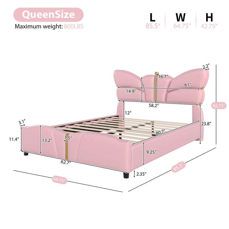 Merax Butterfly-Shaped PU Leather Platform Bed