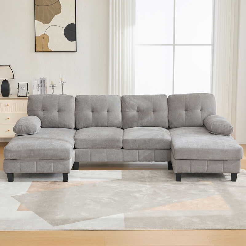103.5" Chenille U Sectional Couch, Dual Chaise Lounge Sofa