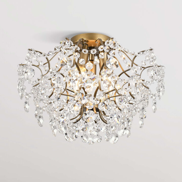 Alice Elegant Indoor 3-light Brushed Brass Crystal Flush Mount