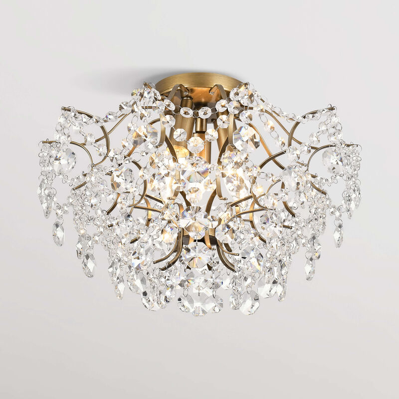 Alice Elegant Indoor 3-light Brushed Brass Crystal Flush Mount image number 1