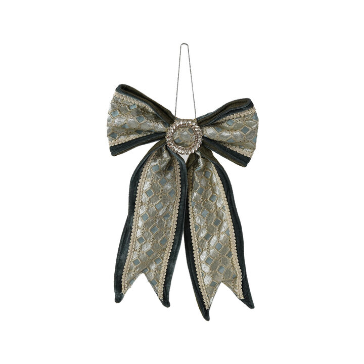 Jeweled Velvet Bow Ornament in Blue & Green