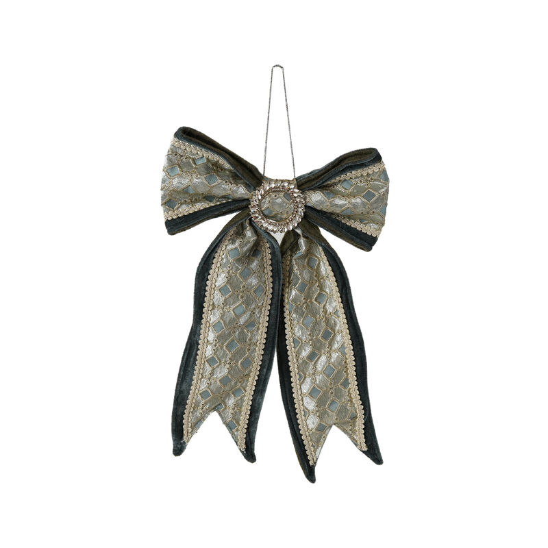 Jeweled Velvet Bow Ornament in Blue & Green image number 0