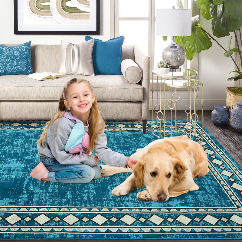8X10 FT Washable Area Rugs Rugs for Living Room Bordered Rug Geometric Solid Rug Clearance Non Slip image number 4