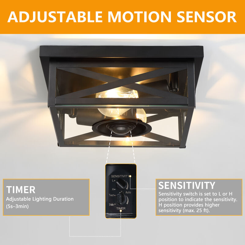 10.63" Modern 2-Light Motion Sensor Outdoor Flush Mount Light image number 3