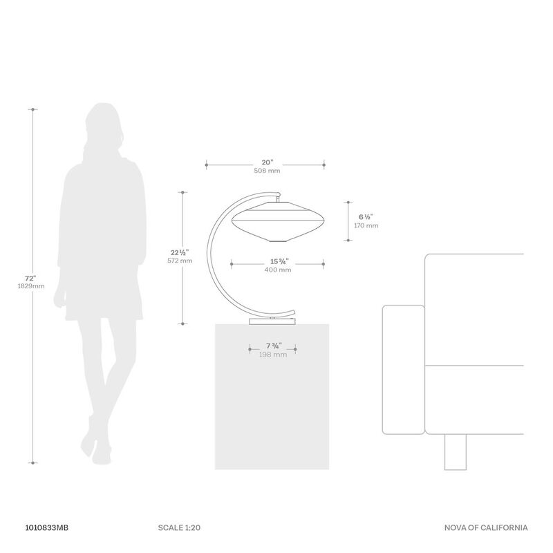 NOVA OF CALIFORNIA Roswell Table Lamp - Matte Black & Gunmetal Finish, White Linen Shade