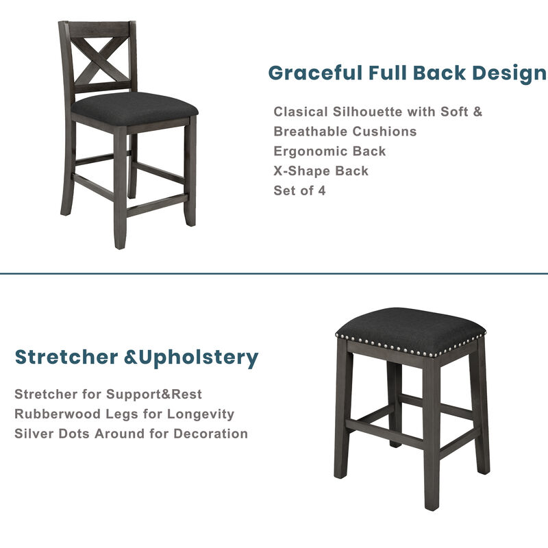 Merax 5 Pieces Counter Height Rustic Farmhouse Dining Room Wooden Bar Table Set