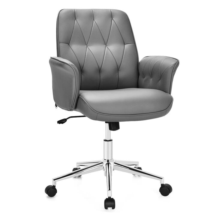 Modern Home Office Leisure Chair PU Leather Adjustable Swivel with Armrest-Gray