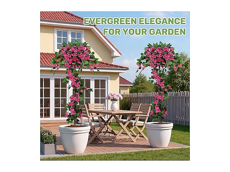 2Pack 5FT Artificial Bougainvillea Topiary Trees for Outdoor, Fake Silk Flowers Plants Bushes with Ground Spike image number 1