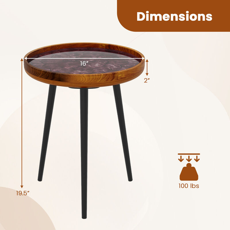 Round End Table with Sea Shell Decoration and Epoxy Resin Finish for Coastal or Beach-Themed Decor image number 4