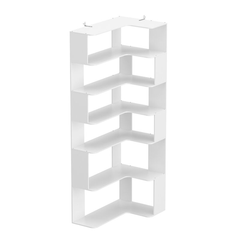 FUFU&GAGA White Mdf 6-Shelf Ladder Bookcase (35.4-in W x 81.9-in H x 23.6-in D),White image number 0