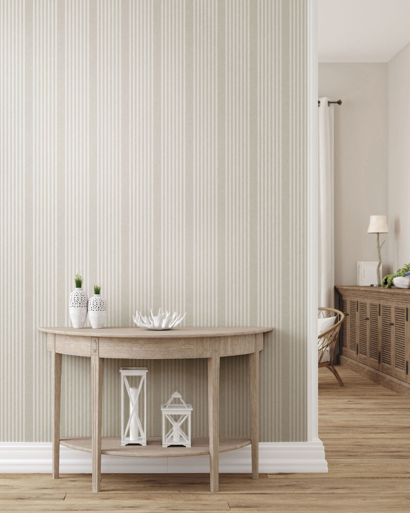 French Linen Stripe Off White Peel & Stick Wallpaper image number 1