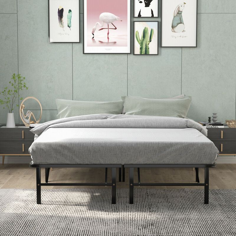 Foldable Metal Platform Bed with Tool For Bedroom