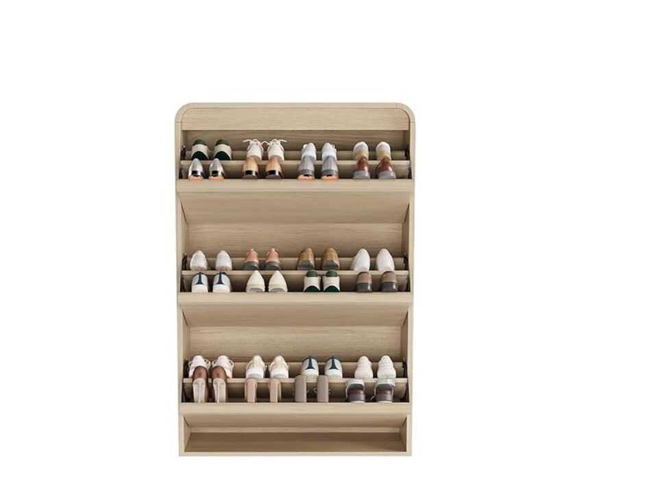 Entryway Wood Shoe Storage Cabinet Flip Drawer Adjustable Shelves