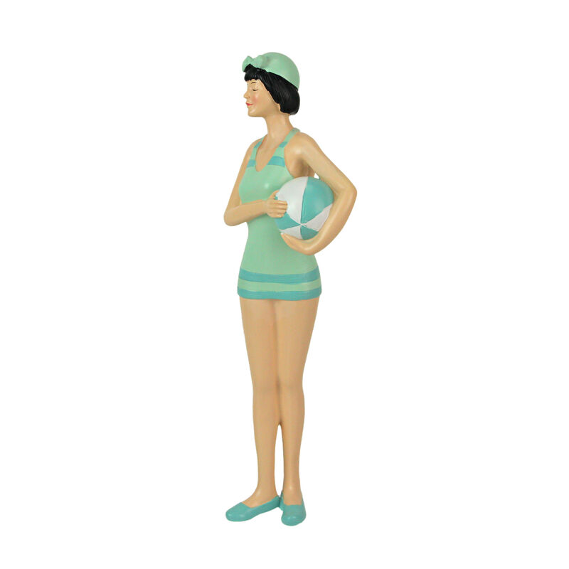 Retro Bathing Beauty Figurine Set &ndash; Striped Swimsuits, Coastal Home Decor image number 2