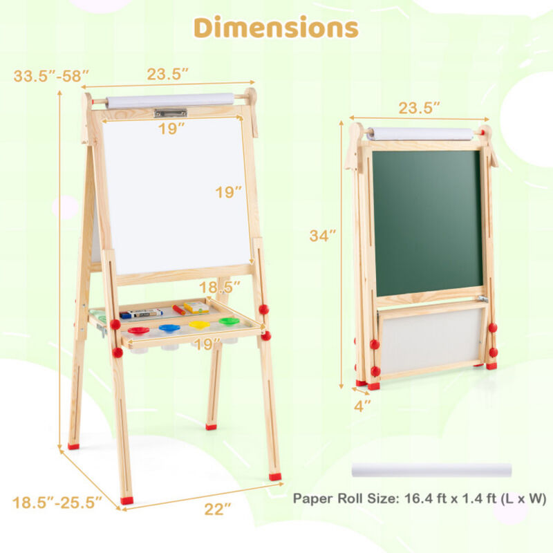 Double-Sided Wooden Kids Art Easel 3-in-1 Folding Design image number 2