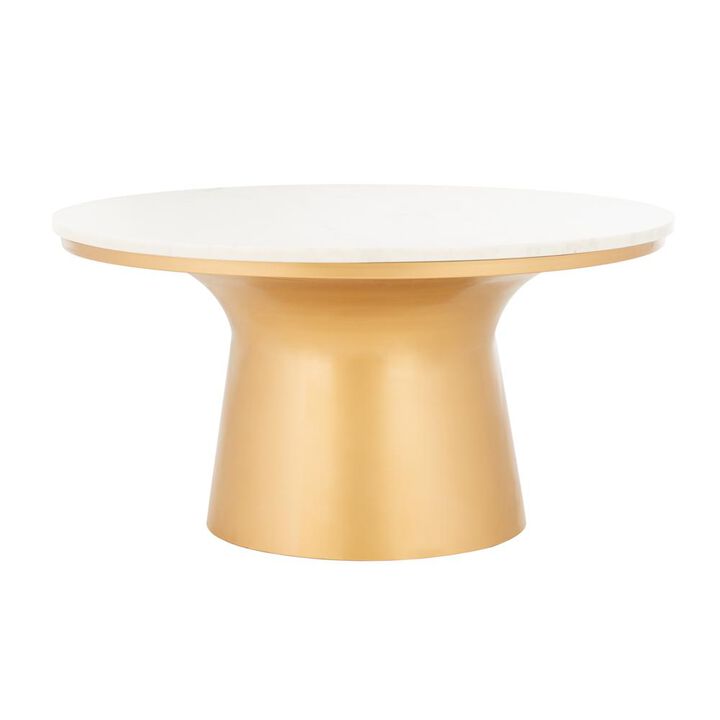 Safavieh Mila Pedestal Coffee Table, White Marble/Brass
