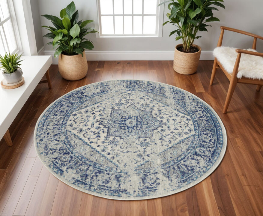 HomeRoots Floral Medallion Distressed Round Rug