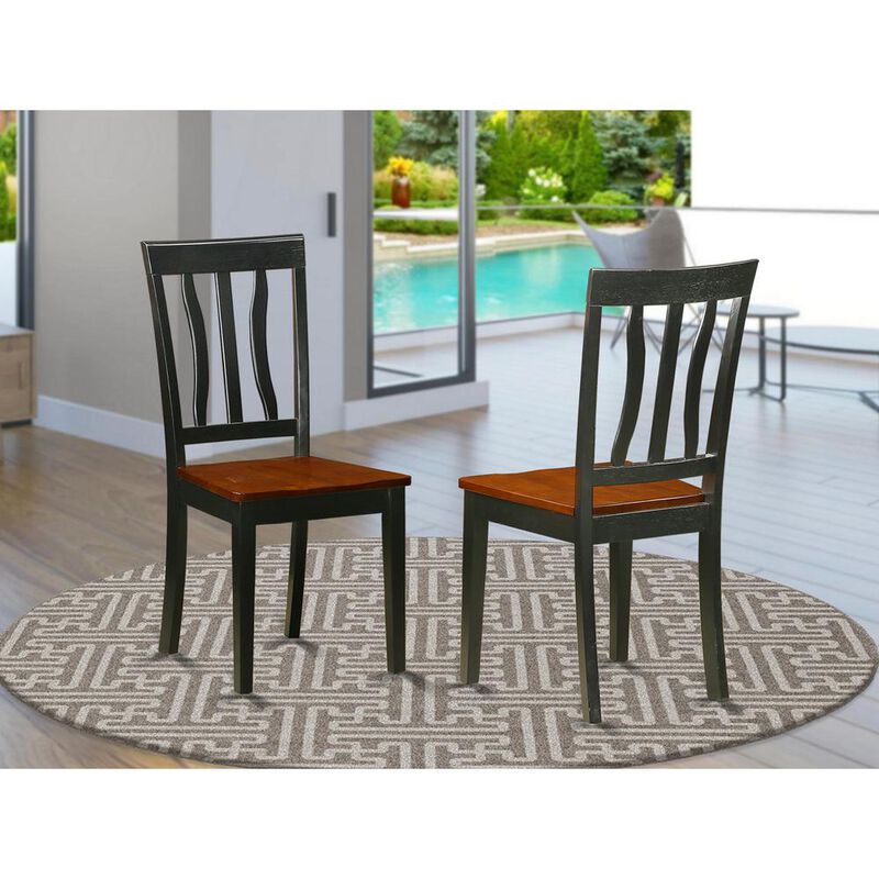 East West Furniture Antique  Dining  Chair  Wood  Seat  with  Black  and  Cherry  Finish,  Set  of  2