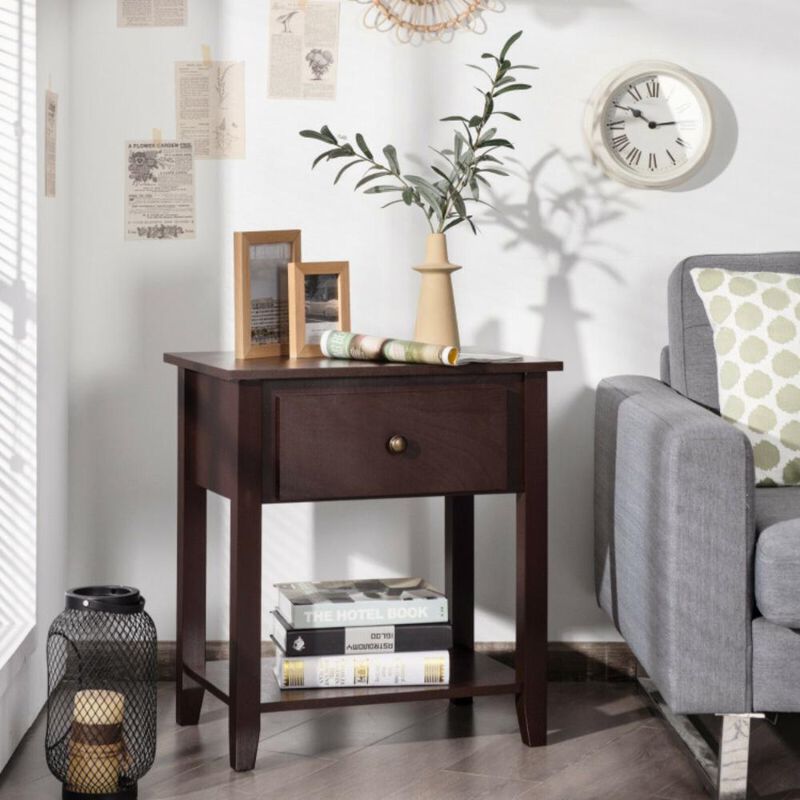 Hivvago Nightstand with Drawer and Storage Shelf for Bedroom Living Room