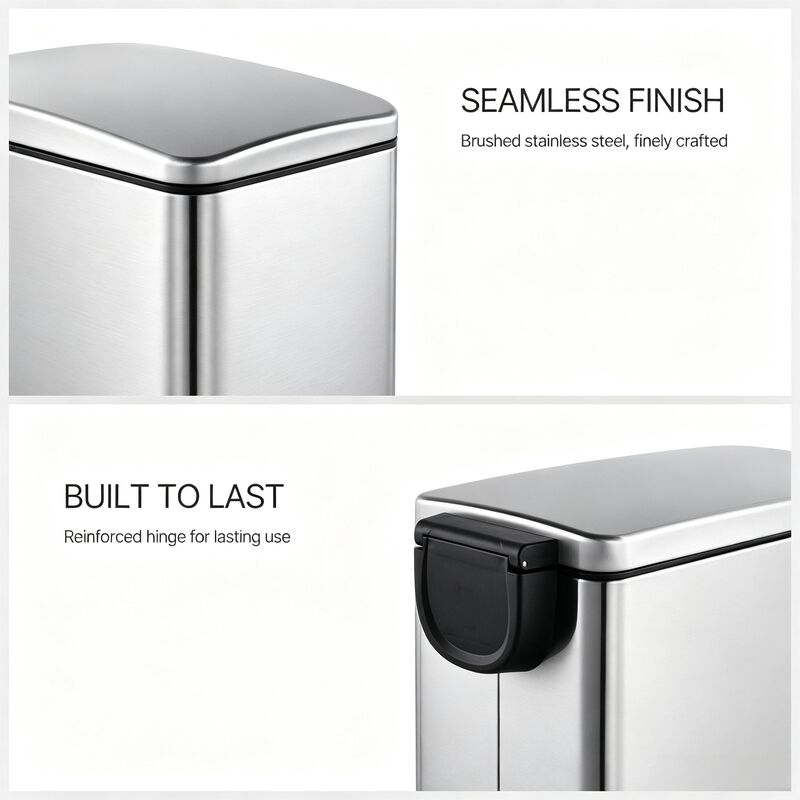11.9 Gallon + Two 1.6 Gallon Slim Trash Can Sets, Stainless Steel Step-on Trash Can with Soft-Close Lid. Silver image number 8