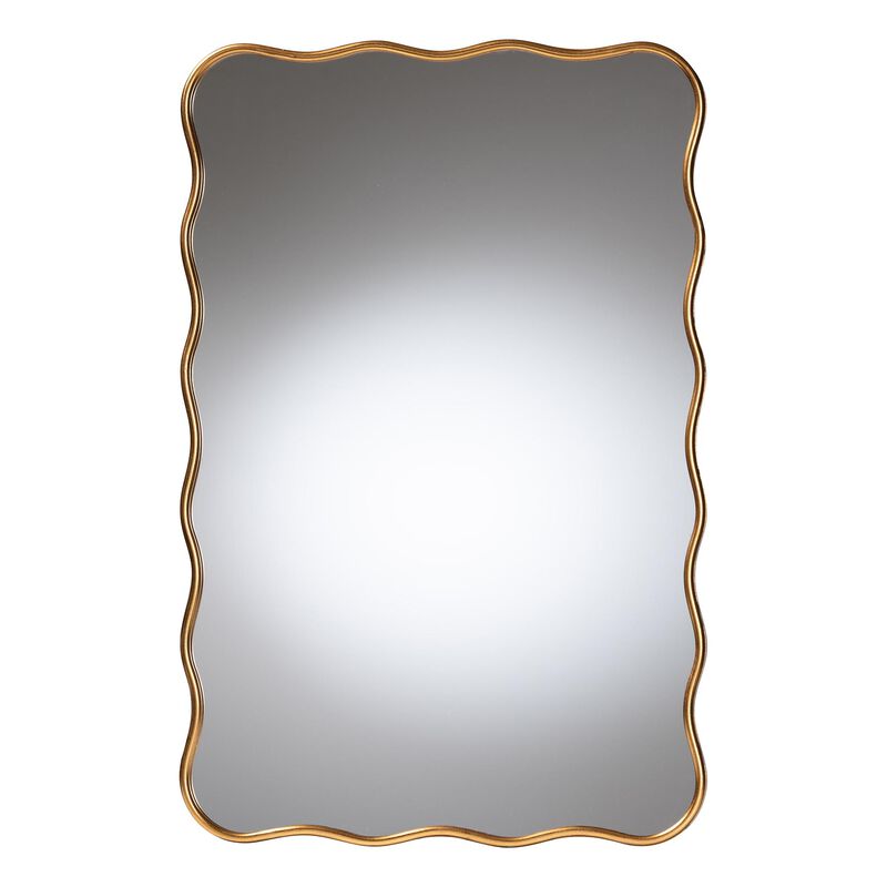 Baxton Studio Cassara Gold Scalloped Rectangular Wall Mirror - Stylish Curved Edge Decorative Accent for Living Room, Bedroom, or Entryway