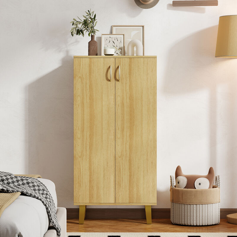 Modern 6-Tier Wooden Shoe Cabinet, Freestanding with Doors and Removable Shelves-Natural image number 4