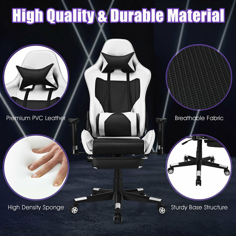 Costway Massage Gaming Chair Reclining Office Chair with Footrest White
