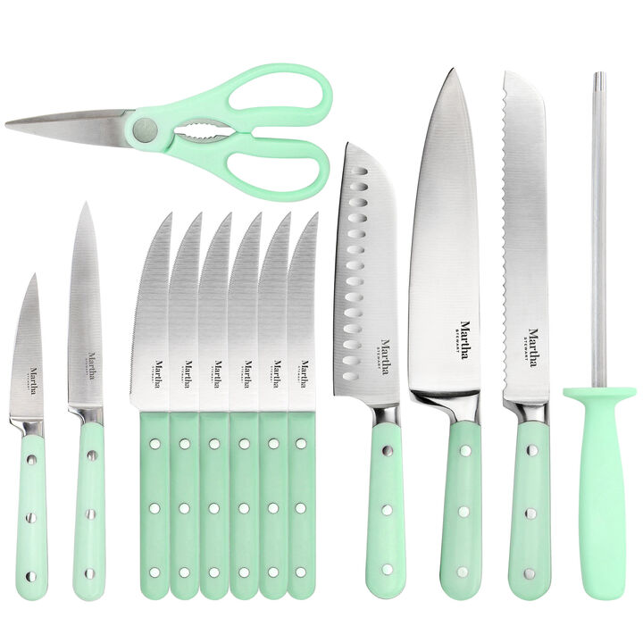 Martha Stewart Stainless Steel 14 Piece Cutlery and Knife Block Set in Mint