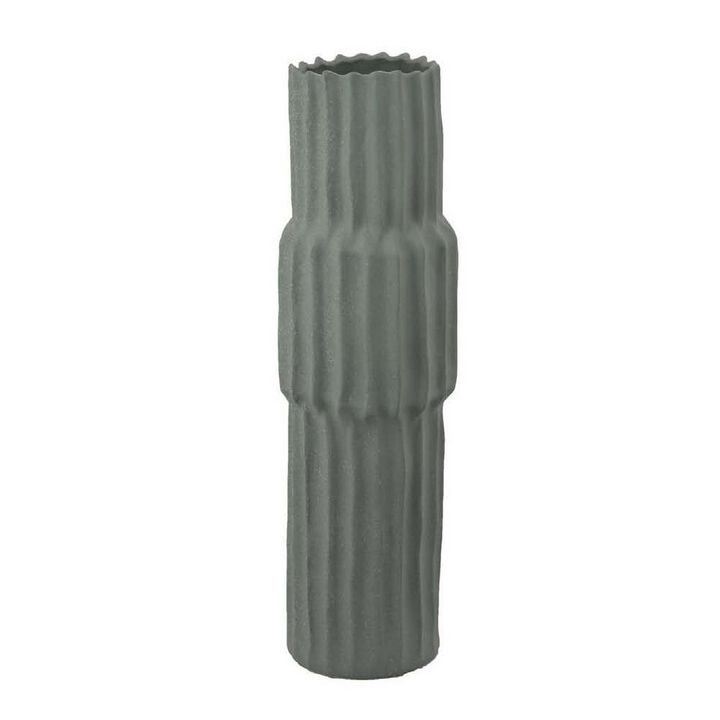 Decorative Accent Vase, Sleek Cactus Design, 24 Inch Green Ceramic