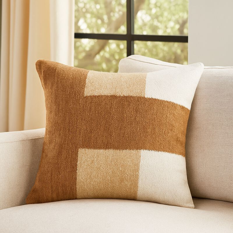 Skio Throw Pillow, Marble Yarn Texture, Square 22 Inch Brown Viscose - Benzara