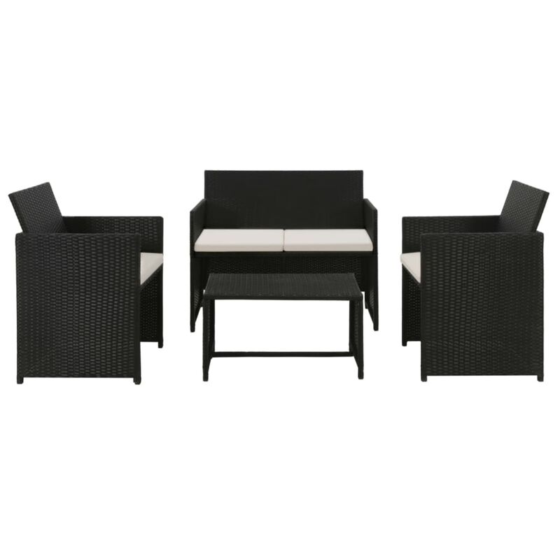 vidaXL 4 Piece Garden Lounge with Cushions Set Poly Rattan Black