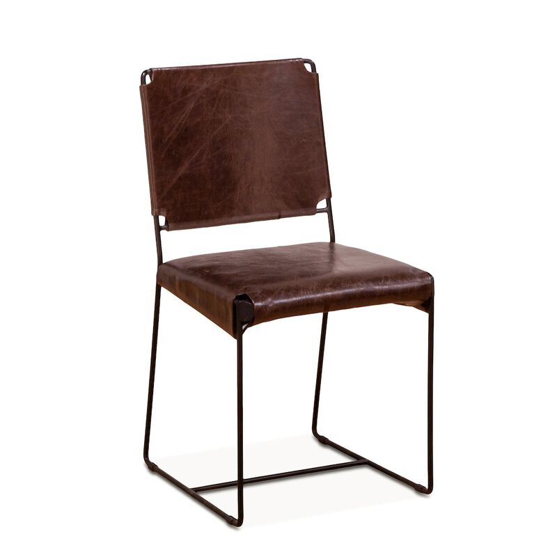 World Interiors Melbourne Dining Chair in Chocolate Leather and Iron