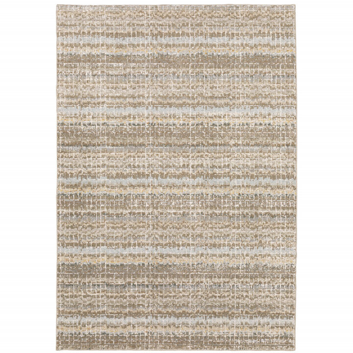 3 X 5 Ivory grey Tan And Brown Abstract Power Loom Stain Resistant Area Rug