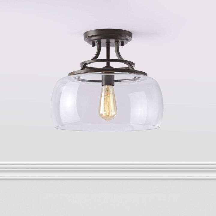 Liora 13.2" Mouth-blown Round Clear Glass Semi Flush Mount