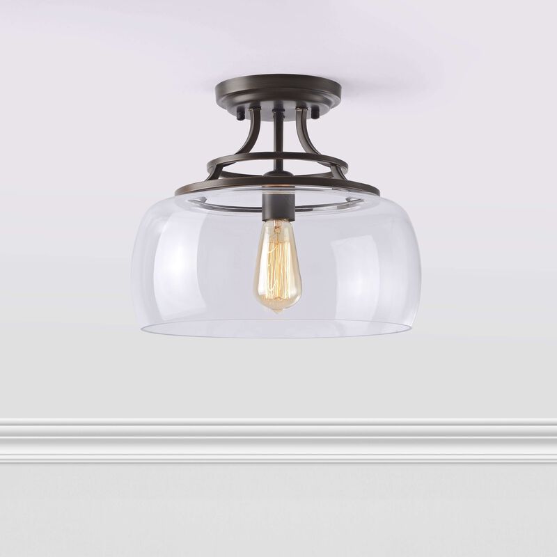 Liora 13.2" Mouth-blown Round Clear Glass Semi Flush Mount image number 1