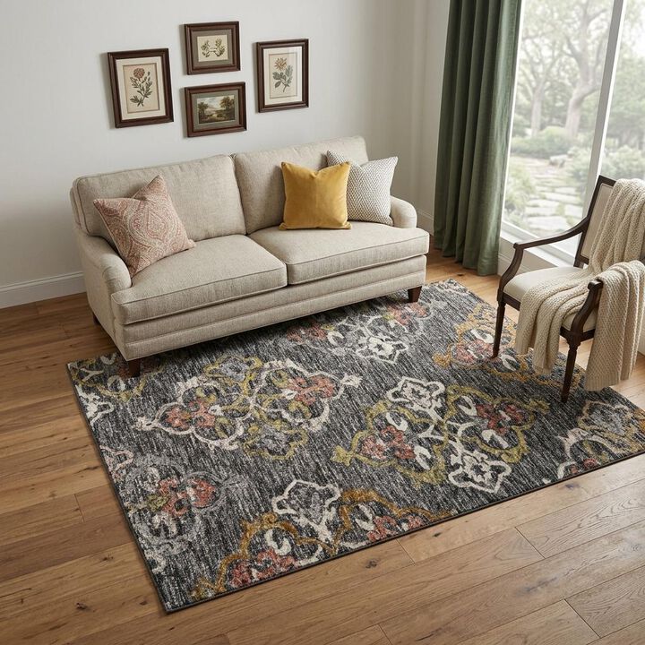 HomeRoots 5' X 8' Charcoal Abstract Geometric Hand Tufted Non Skid Area Rug