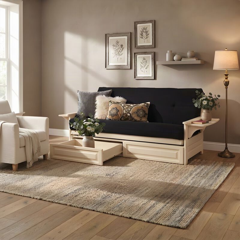 Phoenix Frame-Antique White Finish-Suede Black Mattress-Storage Drawers image number 4