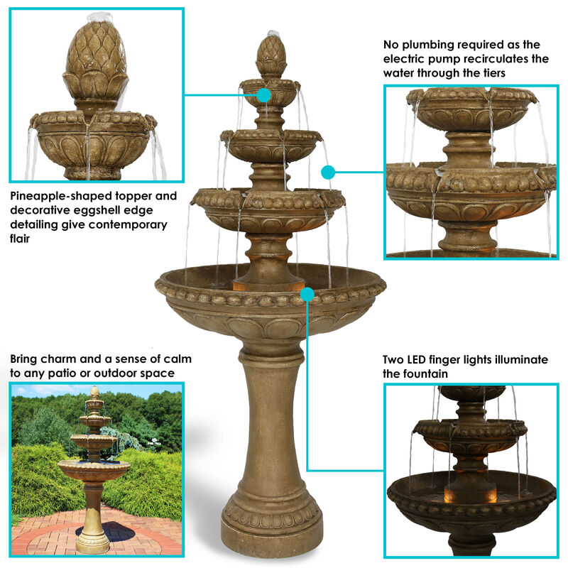 Sunnydaze Electric Eggshell Resin Outdoor 4-Tier Water Fountain