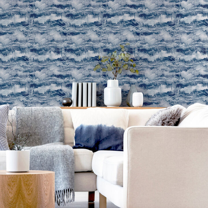 Irene Navy Painted Canvas Wallpaper