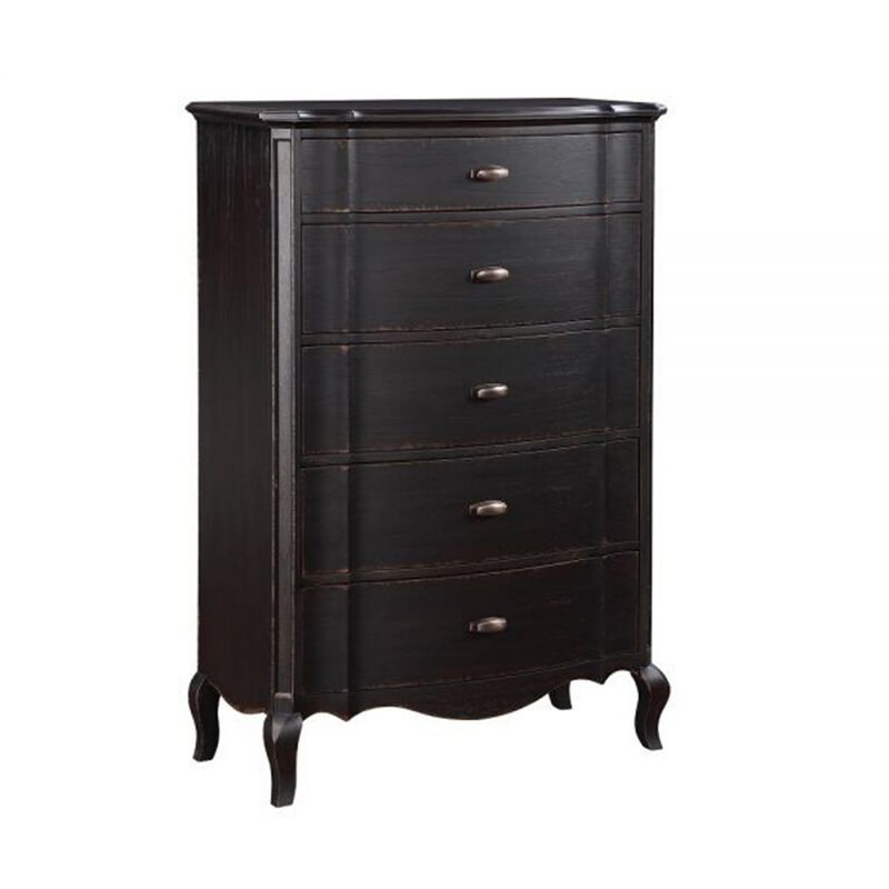 Benjara Cherry 38 Inch Tall Dresser Chest, 5 Drawer, Cabriole Legs Black Rubberwood image number 0