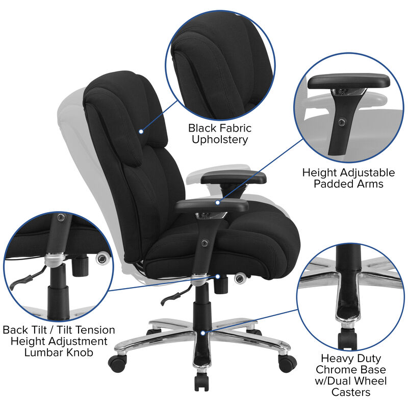 HERCULES Series 24/7 Intensive Use Big & Tall 400 lb. Rated Black Fabric Executive Ergonomic Office Chair with Lumbar Knob image number 5