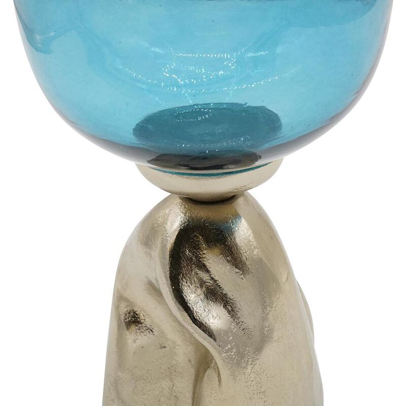 HomeRoots 21" Blue White And Gold Ombre Glass And Aluminum Pedestal Table Vase image number 3