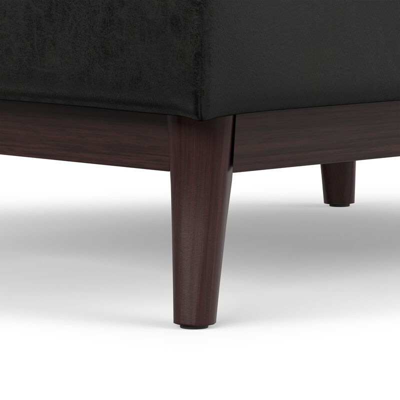 Owen 34 inch Wide Mid Century Modern Rectangle Tray Top Small Coffee Table Storage Ottoman in Distressed Black Vegan Faux Leather, Assembled image number 6