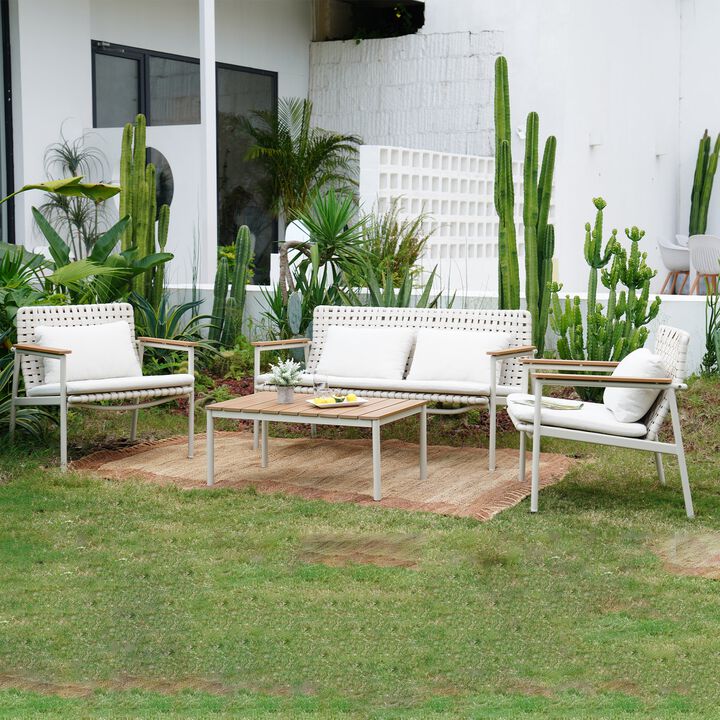 Mondawe Outdoor 3-Pcs Detachable Rattan Sofa Set,UV Resistance&Soft Breathable Oversize Cushion Sofa