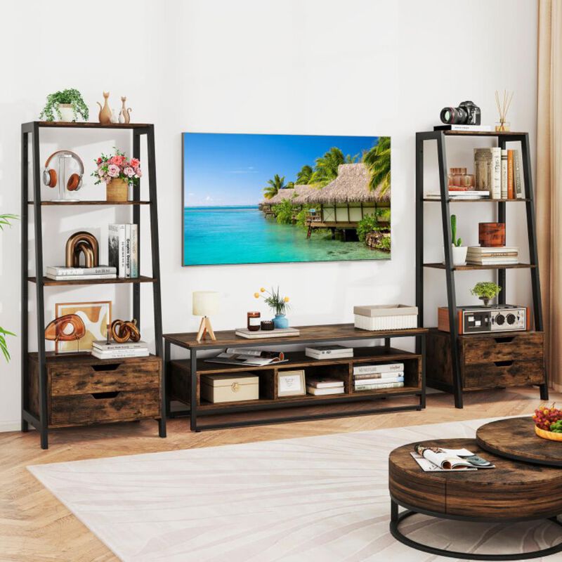 Hivvago 4-Tier Ladder Shelf with 2 Drawers Tall Freestanding Bookcase