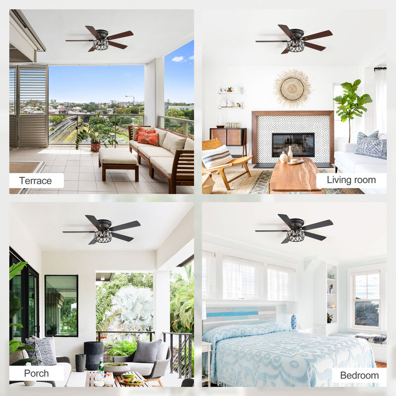 Breezary 52" Flush Mount Ceiling Fan with Light, 5 Plywood Blades, E12 3 Light, 6 Speeds, Remote image number 5