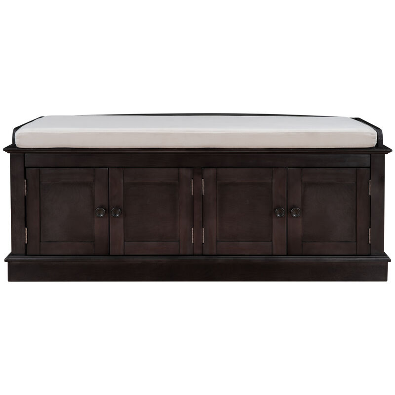 Whisen Classic Style Storage Bench with 4-Doors and Adjustable Shelves - Espresso