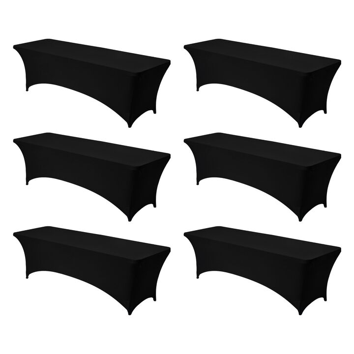 6 Pack Washable Stretch Tablecloths for Rectangular Tables, Fitted Covers for Banquet & Events-Black